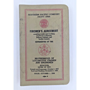 Vintage 1956 Southern Pacific Company Firemen's Agreement Booklet